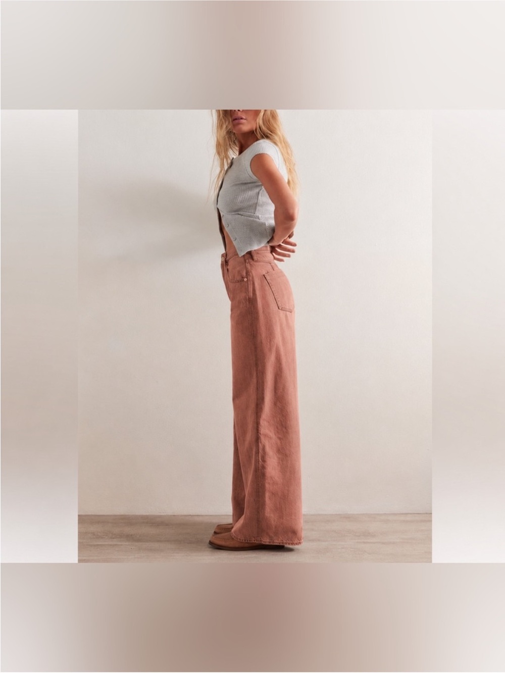 NWOT Free People We The Free CRVY Gia Wide-Leg Jeans - sand dune mauve - 27 - Picture 4 of 12